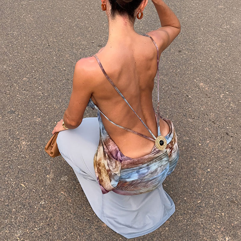 Sexy V-neck Sleeveless Spaghet - Mesh Strap Metal 评论和价格